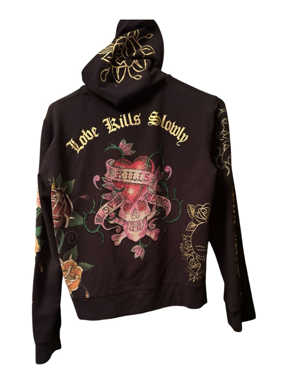 Vintage Ed Hardy Black Floral Zip Hoodie